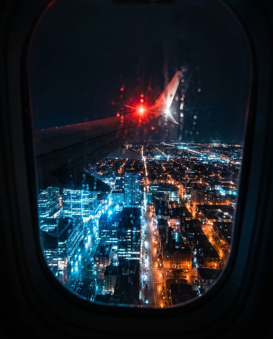 A city seen from the plane window