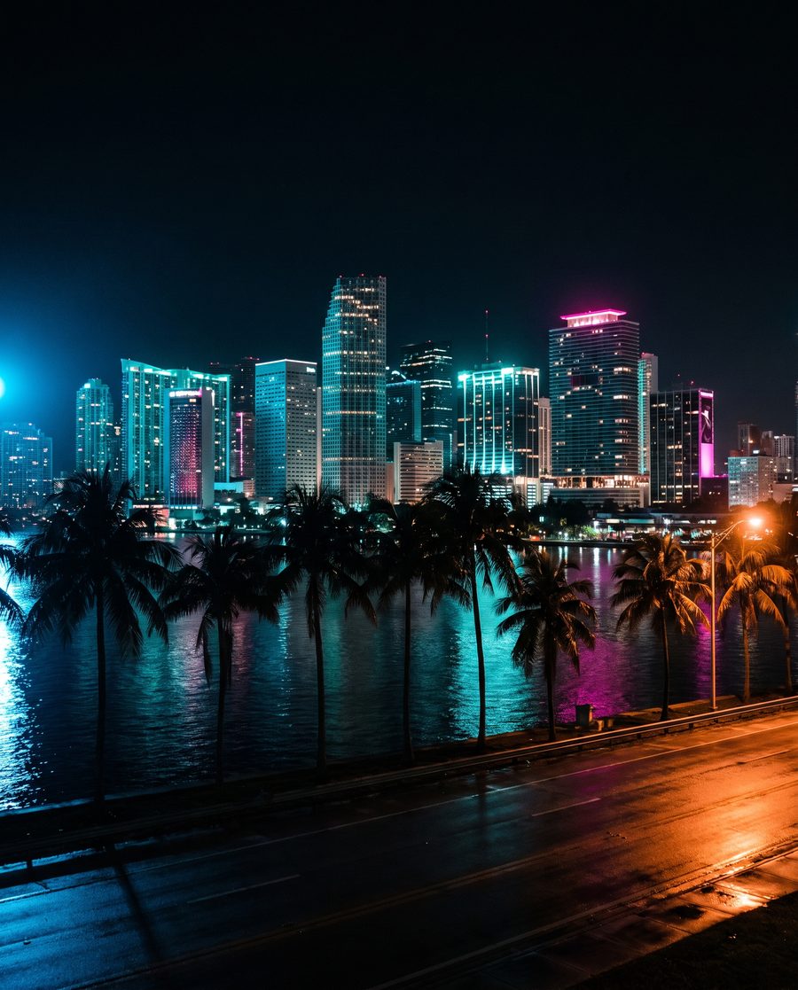 Miami skyline at night